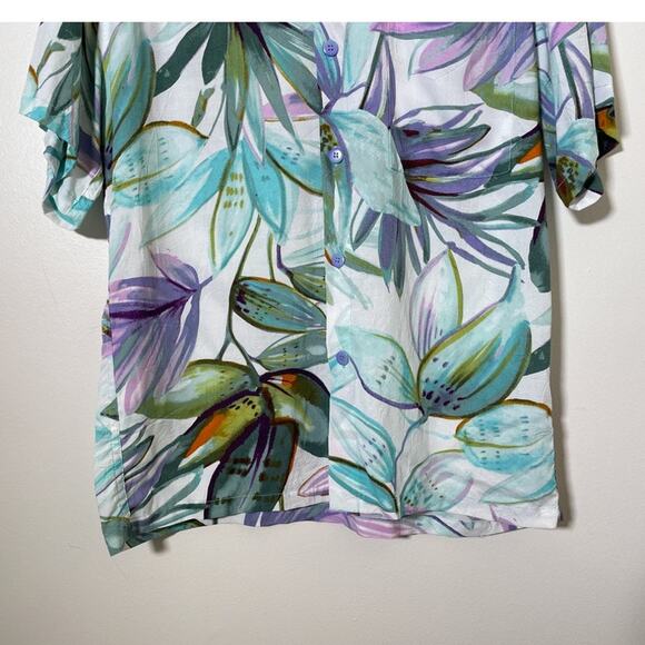 JAMS WORLD Watercolor Floral Button Up Shirt / Sz S / Short Sleeve Hawaiian - Picture 4 of 10